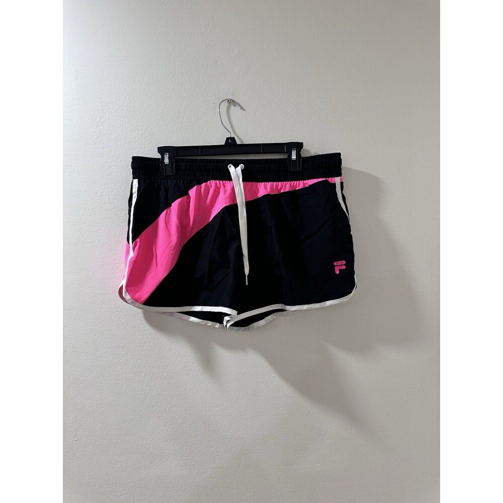 Fila Athletic Running Shorts Black Pink White Trim Drawstring Activewear Size L
